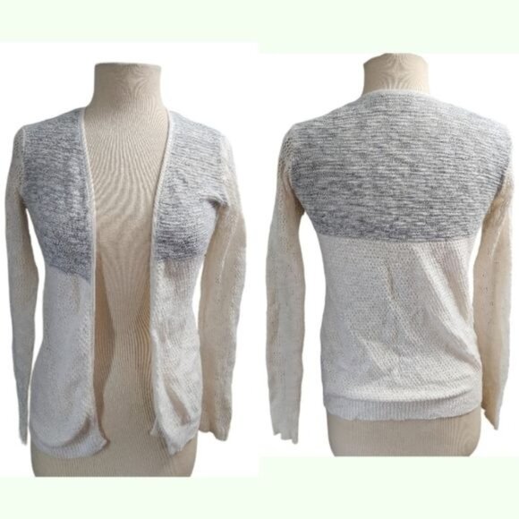 Closet Space Large Gray White Stretch Open Front Cardigan Sweater - Picture 1 of 6